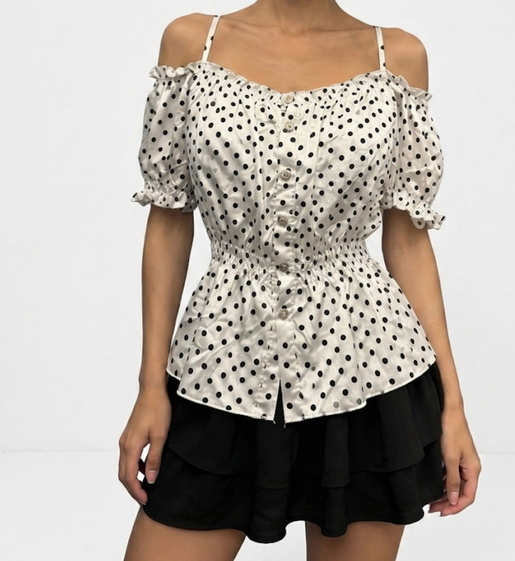 Polka Dot Cold Shoulder Peplum Top for Women