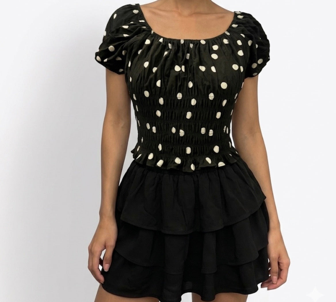 Polka Dot Smocked Crop Top