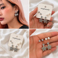 Korean Style Crystal Star & Pearl Earrings Set