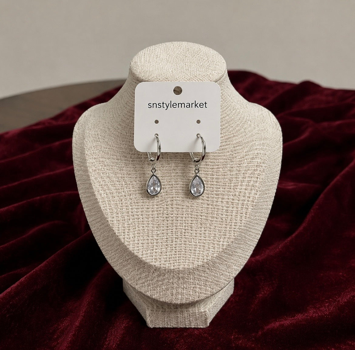 Korean Style Silver Crystal Hoop Earrings
