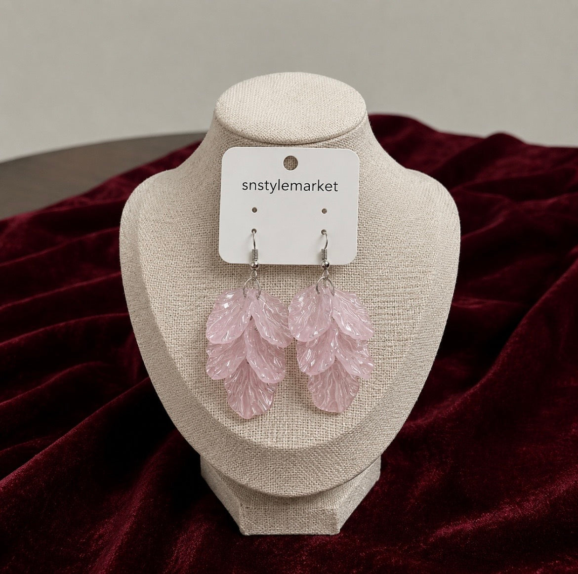 Pink Acrylic Leaf Dangle Earrings