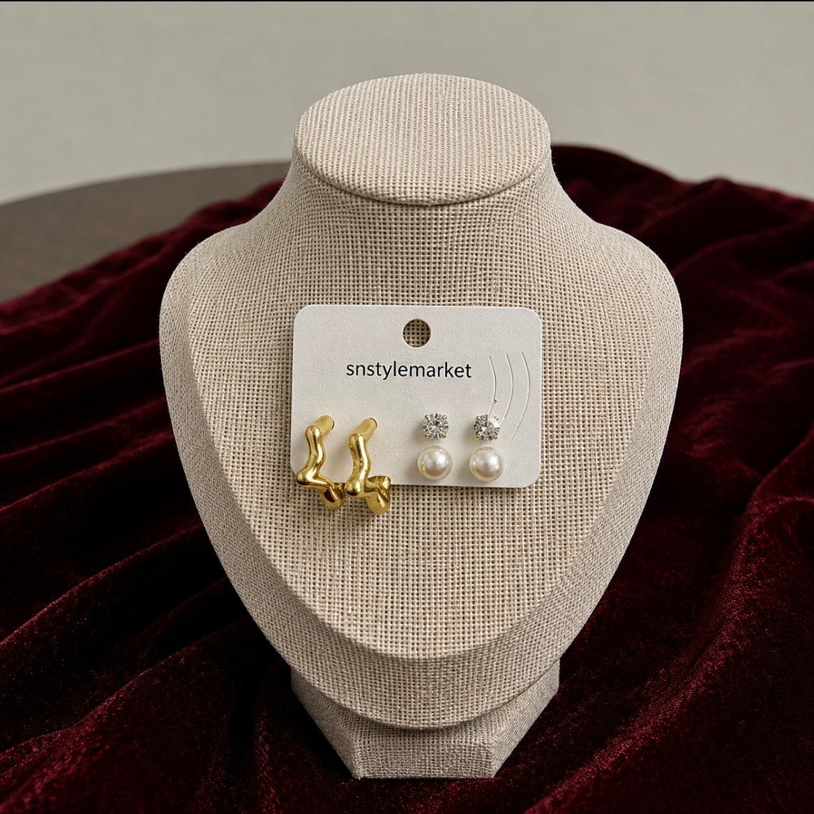 Fashion Gold Star Hoop Earrings with Pearl Studs