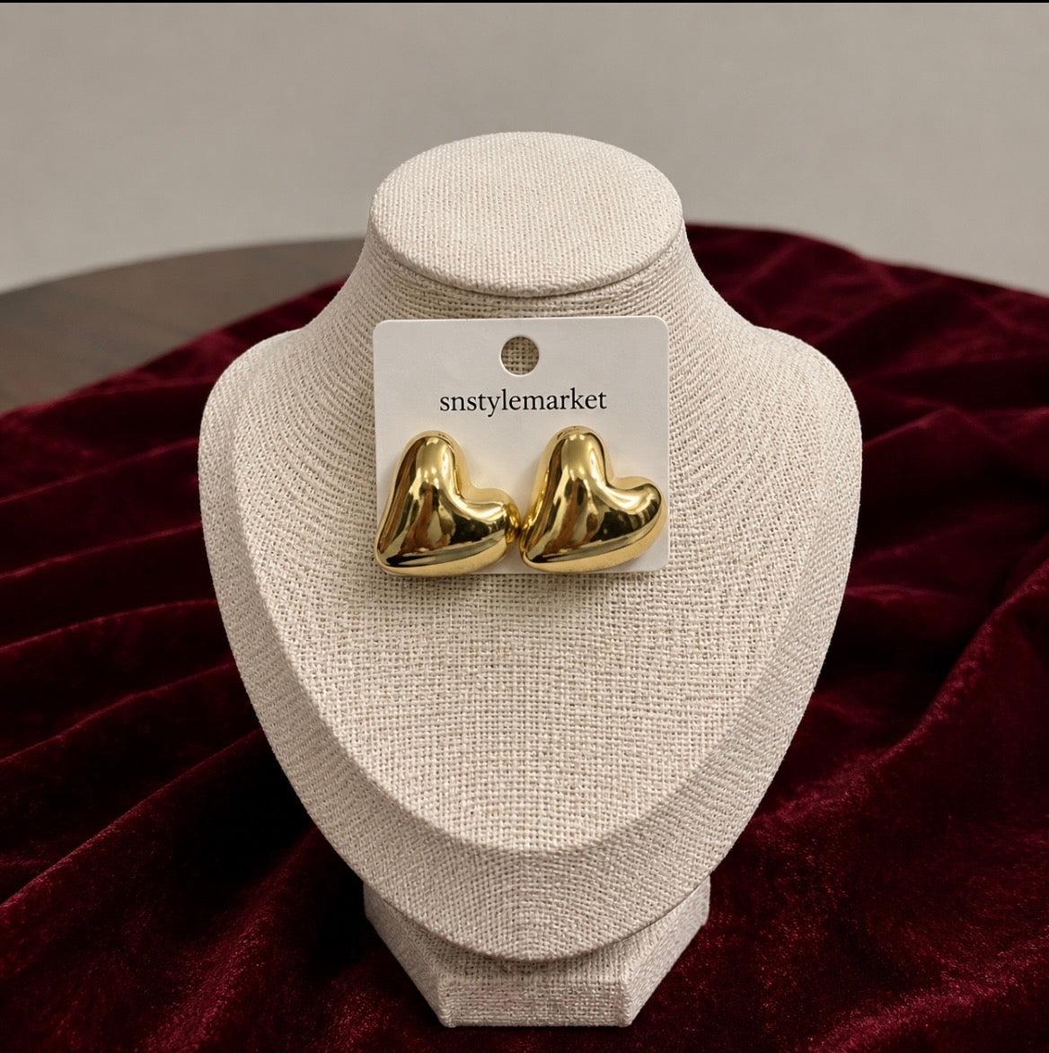 Puffy Gold Heart Stud Earrings