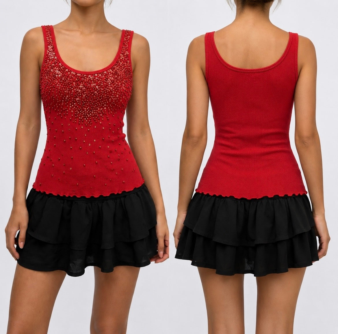Red Sequin Tank Top for Women