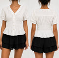 White Puff Sleeve Peplum Top for Women