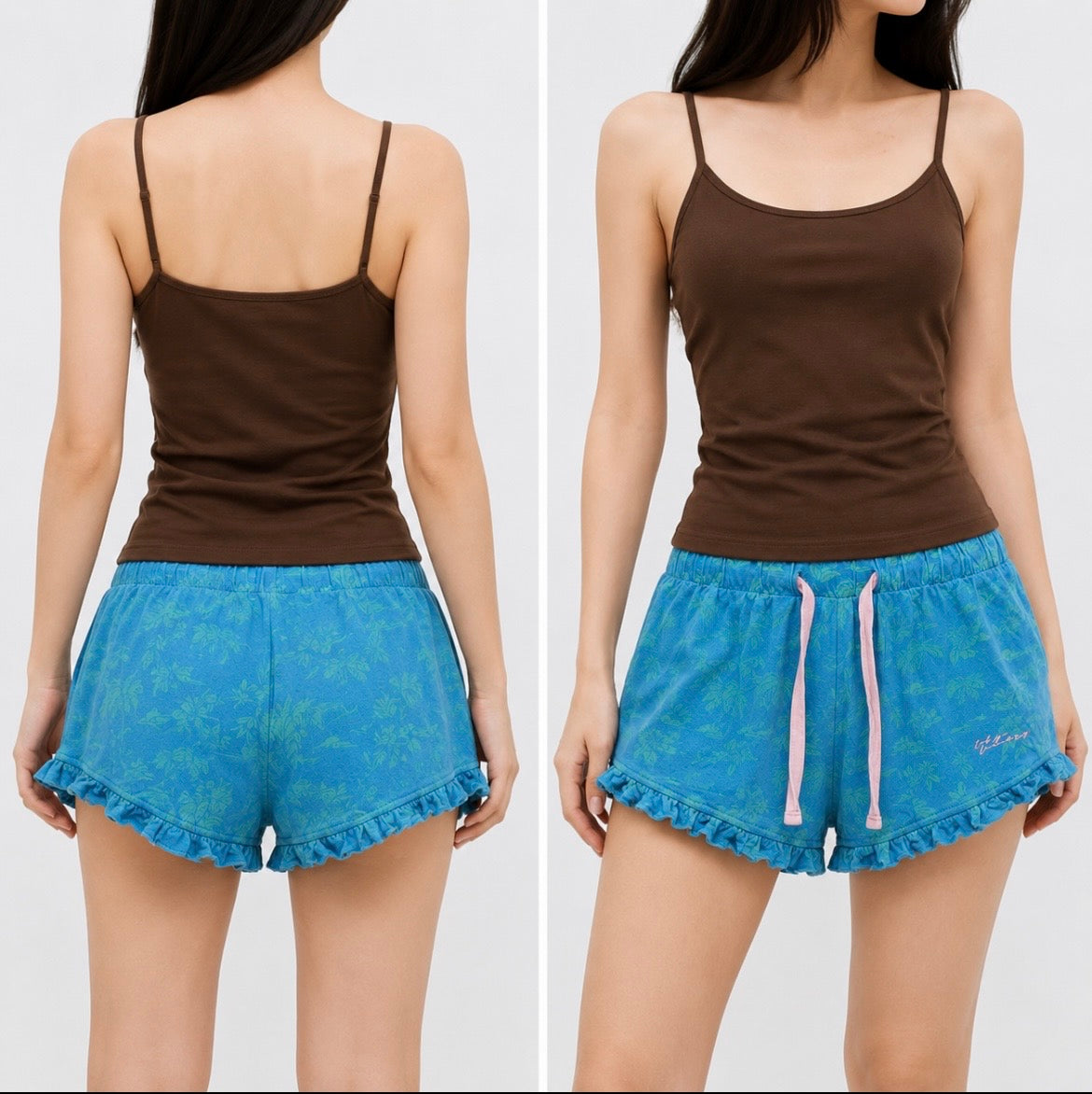 Women's Blue Floral Drawstring Shorts